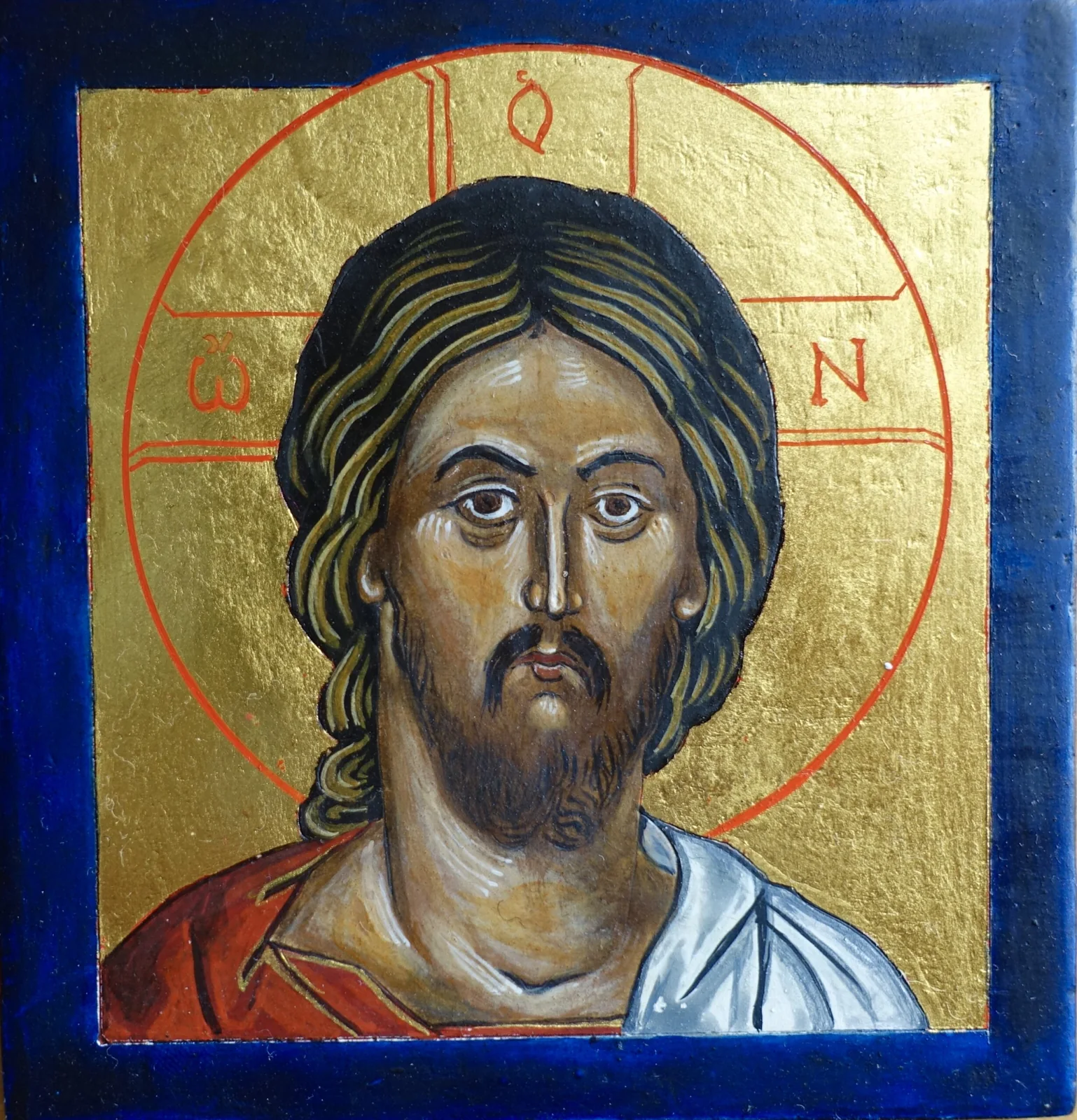 Jesus Christus – Pantokrator, Ausschnitt aus einem Deesis- Fresko des Klosters Stavronikita auf dem Hl. Berg Athos – 16. Jh. (8,5 x 8,5 cm) - Preis: 70,- €