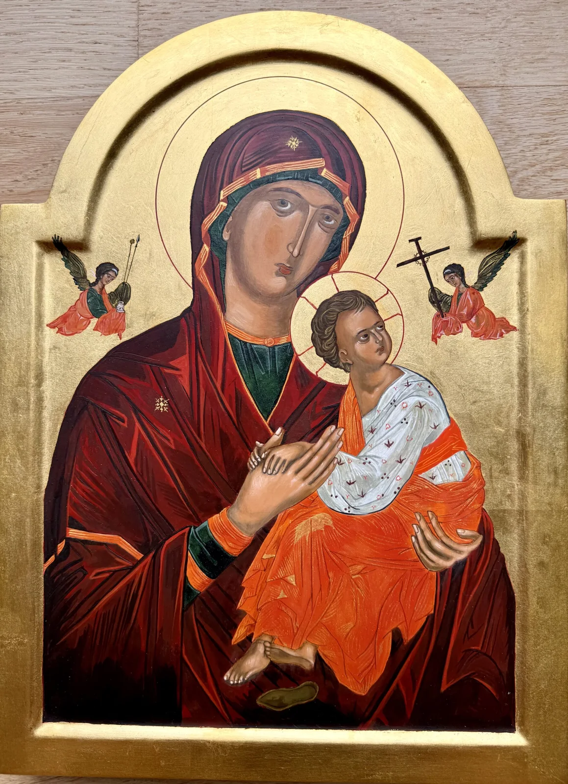 Gottesmutter der Passion, kretische Ikone, Ikonenmuseum Recklinghausen, Ende 15. Jh. (30 x 40cm – mit Rundbogen)